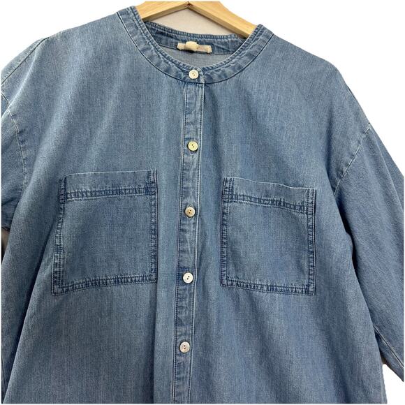 Eileen Fisher Chambray Shirt Dress Womens Medium Organic Cotton Button Up Casual - Picture 2 of 10